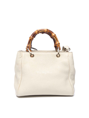 Gucci Off White Calfskin Bamboo Shopper Mini Tote Bag