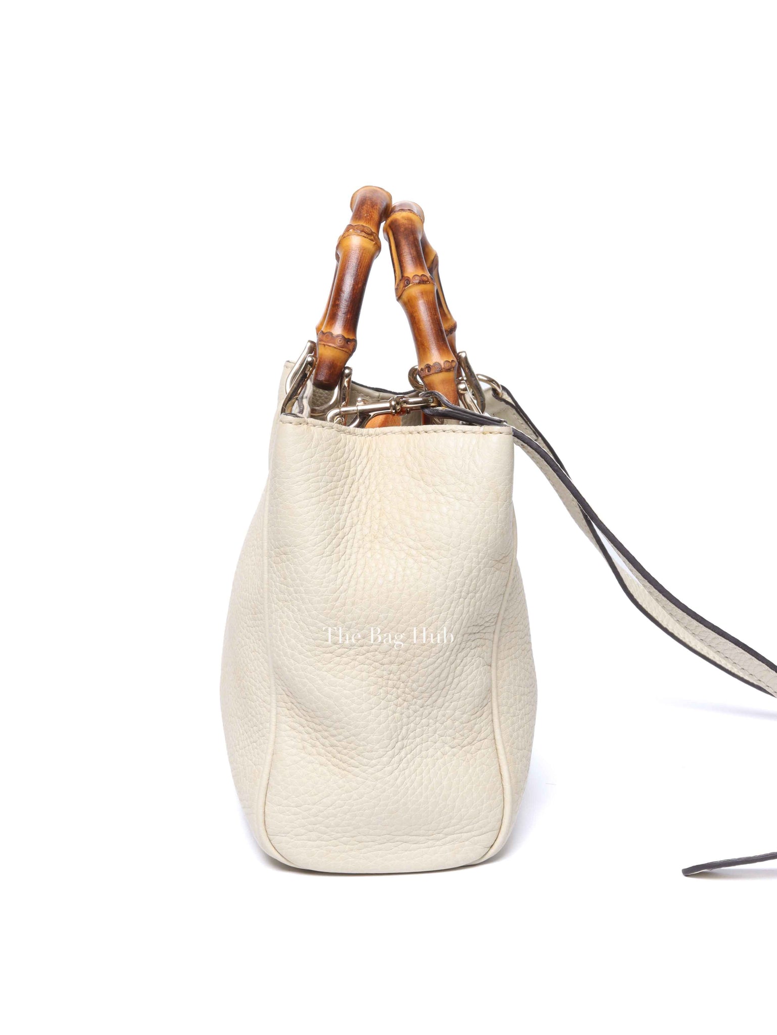 Gucci Off White Calfskin Bamboo Shopper Mini Tote Bag