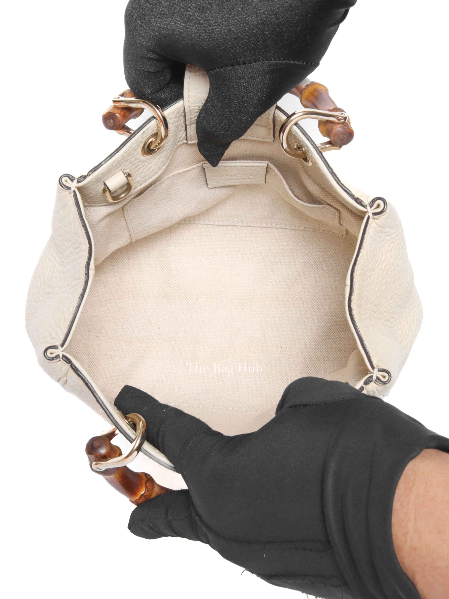Gucci Off White Calfskin Bamboo Shopper Mini Tote Bag