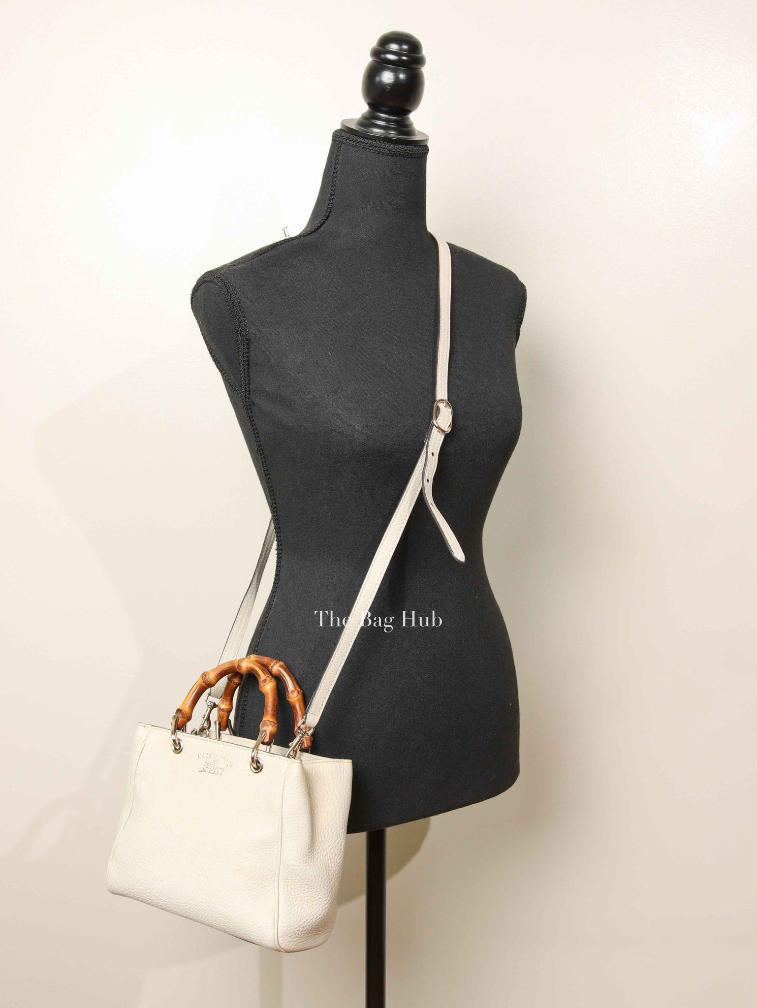 Gucci Off White Calfskin Bamboo Shopper Mini Tote Bag