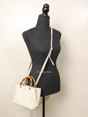 Gucci Off White Calfskin Bamboo Shopper Mini Tote Bag