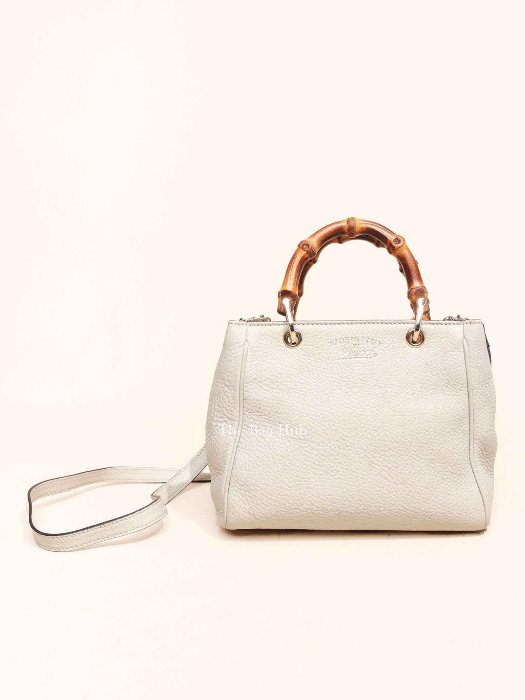 Gucci Off White Calfskin Bamboo Shopper Mini Tote Bag