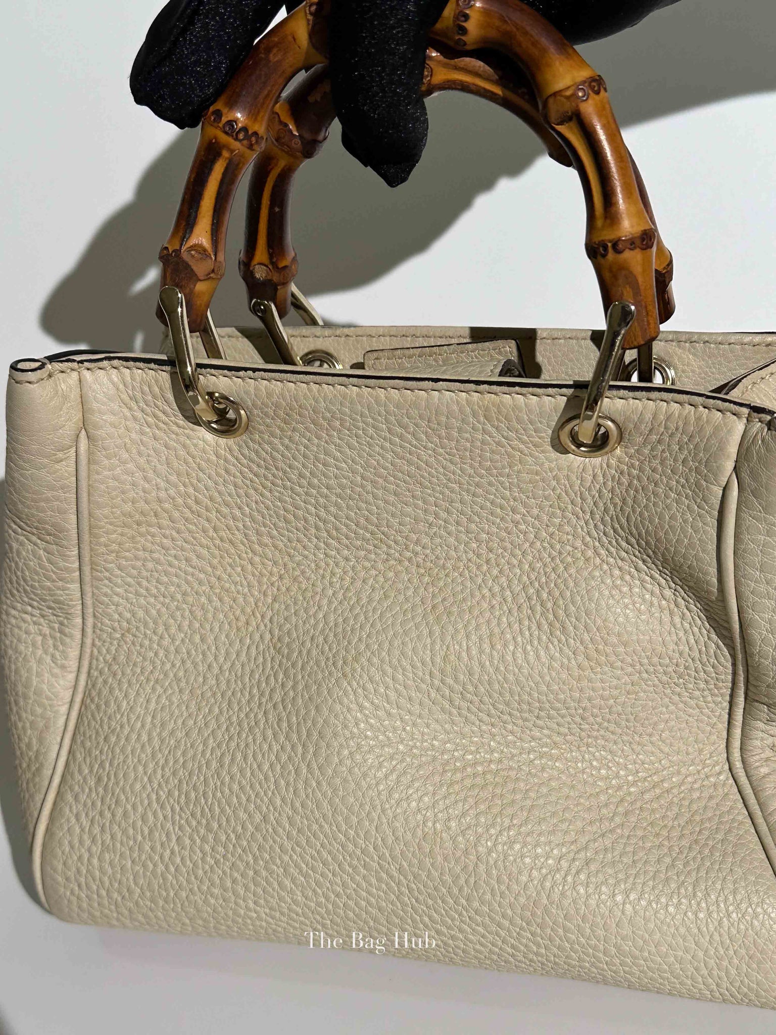 Gucci Off White Calfskin Bamboo Shopper Mini Tote Bag