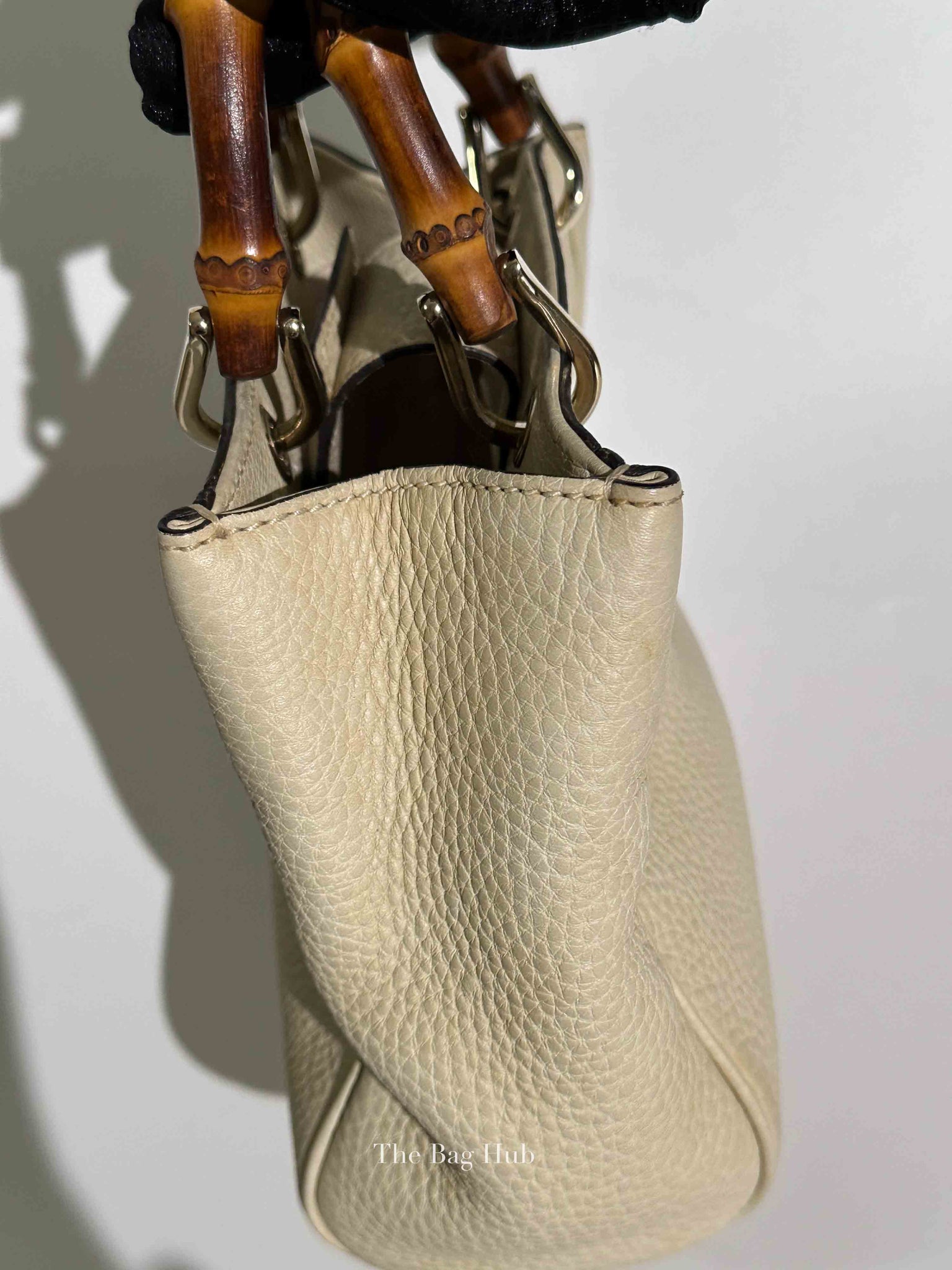 Gucci Off White Calfskin Bamboo Shopper Mini Tote Bag