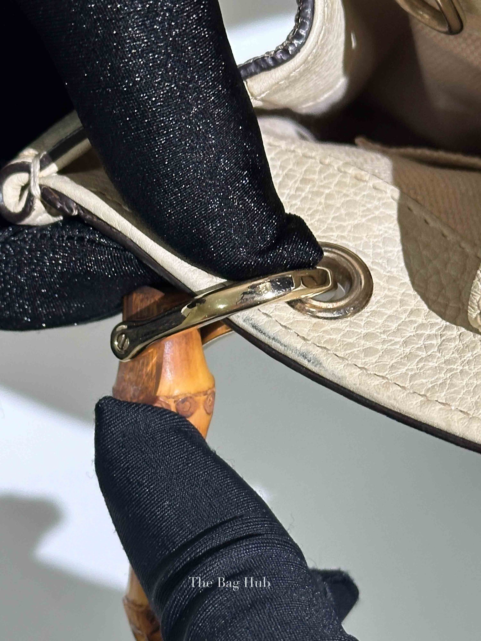 Gucci Off White Calfskin Bamboo Shopper Mini Tote Bag