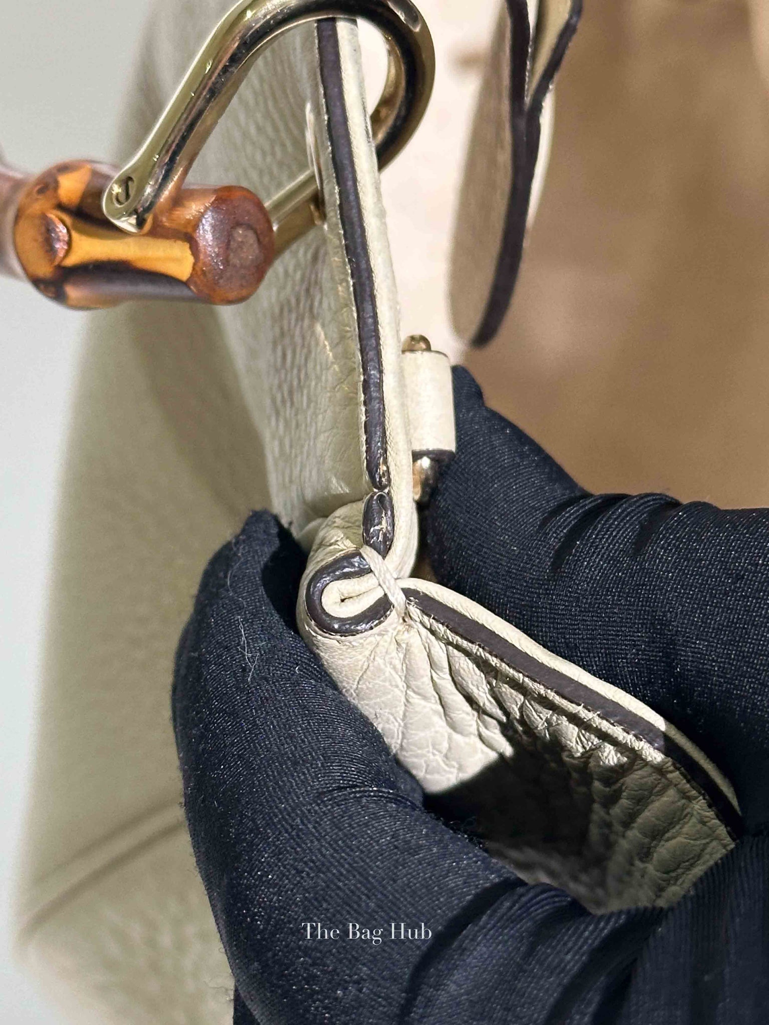Gucci Off White Calfskin Bamboo Shopper Mini Tote Bag