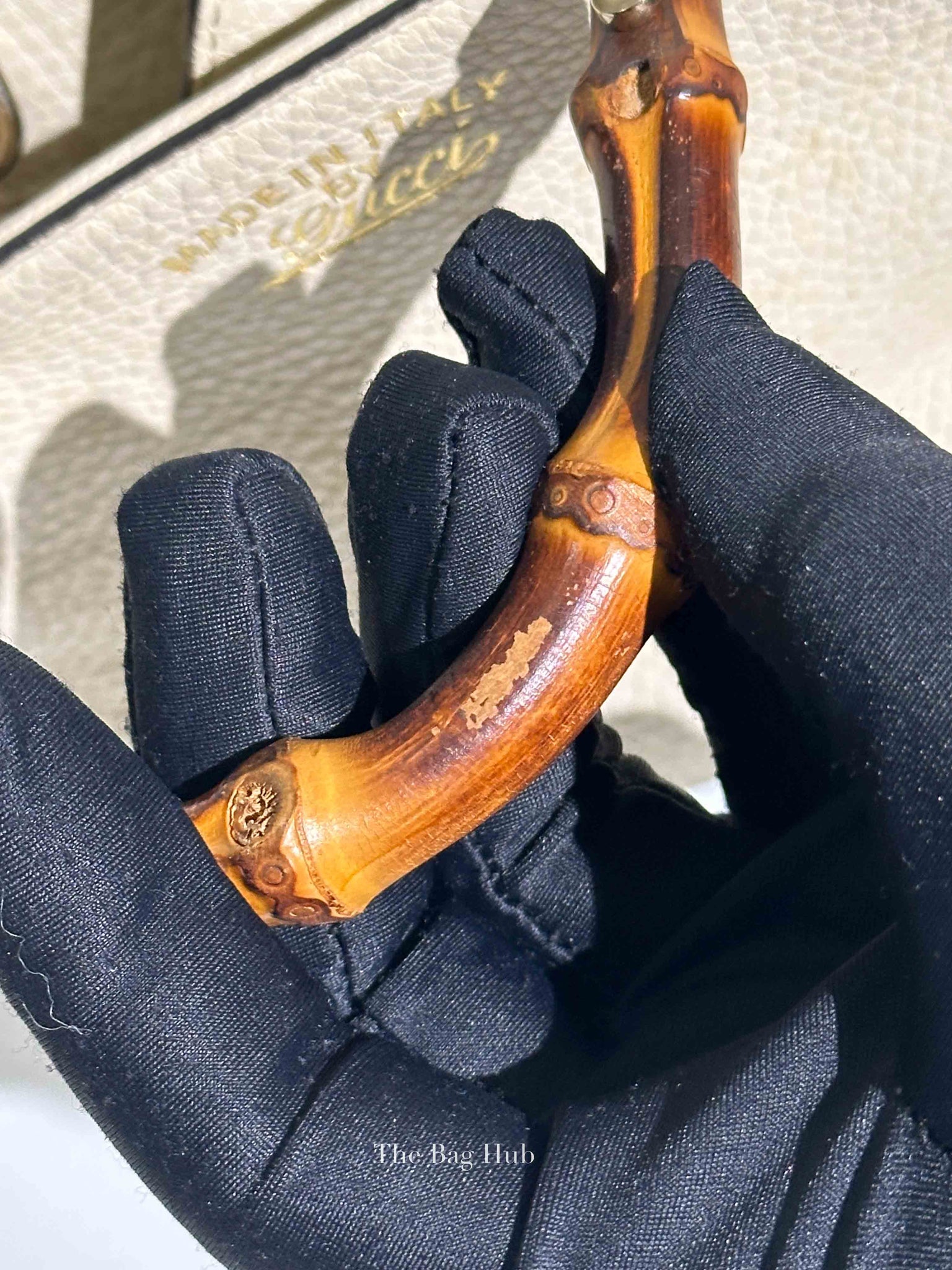 Gucci Off White Calfskin Bamboo Shopper Mini Tote Bag