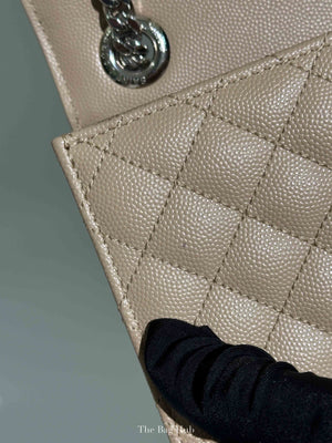 Saint Laurent Beige Grained Leather Quilted Chevron Large Envelope Flap Bag SHW