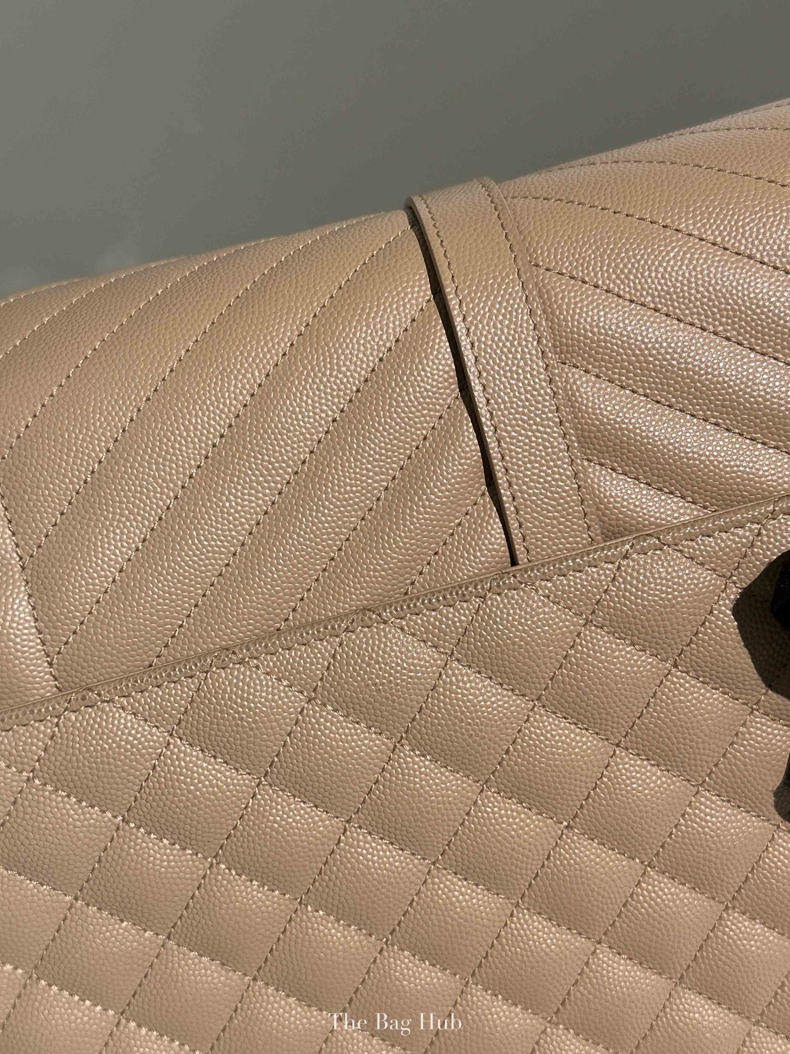 Saint Laurent Beige Grained Leather Quilted Chevron Large Envelope Flap Bag SHW