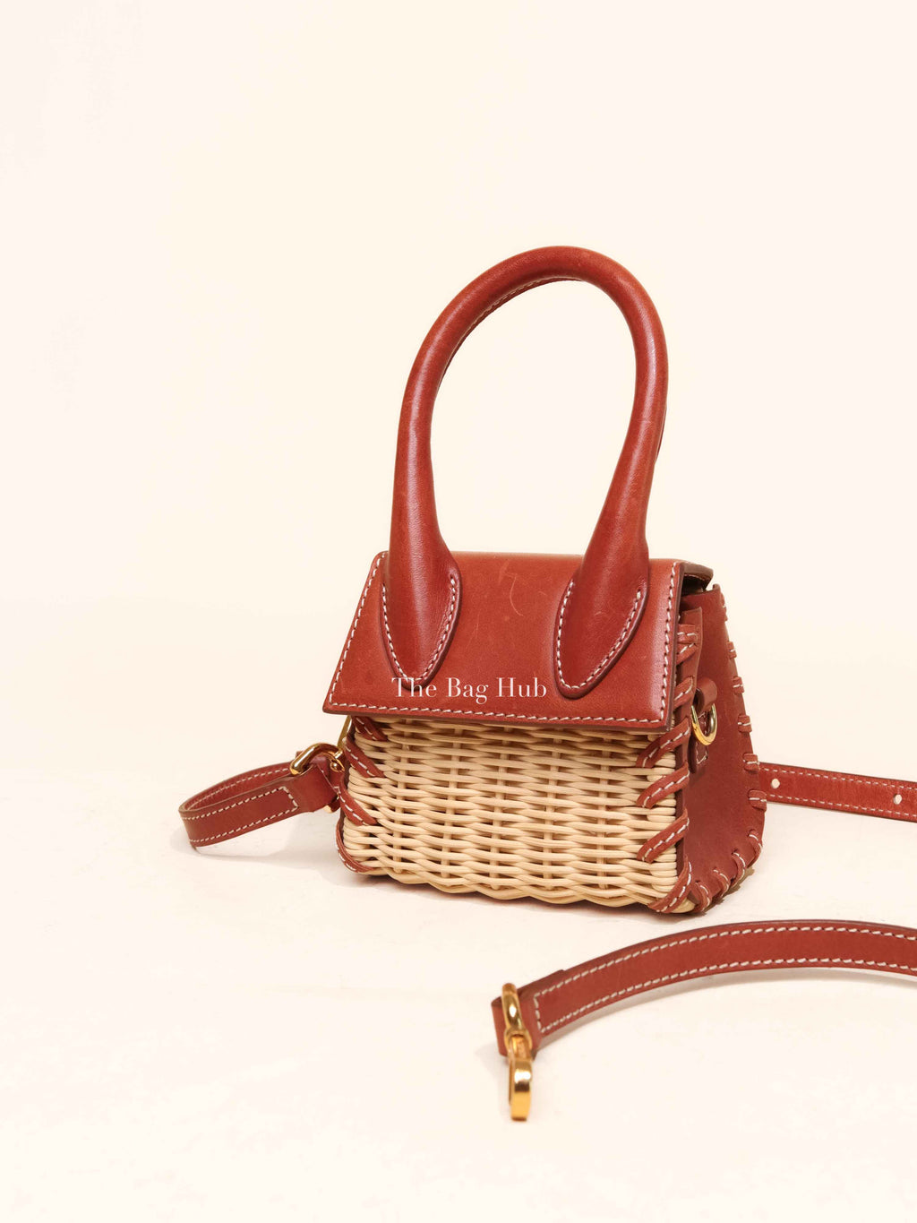 Jacquemus Brown Raffia/Calfskin Le Chiquito Osier Bag
