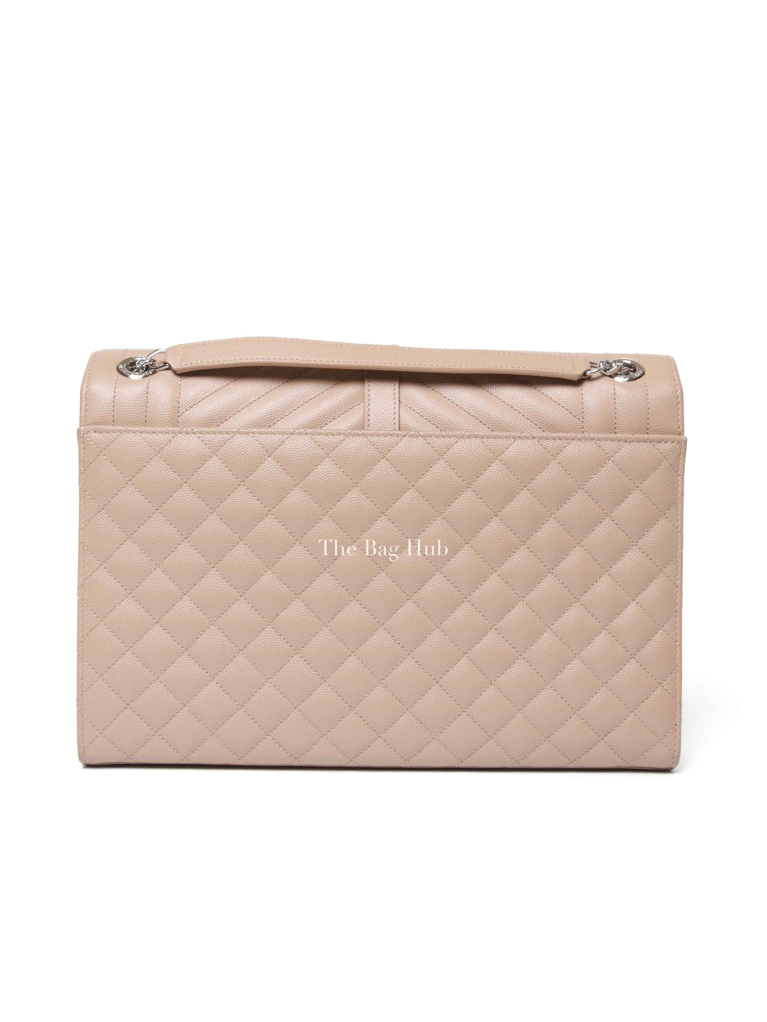 Saint Laurent Beige Grained Leather Quilted Chevron Large Envelope Flap Bag SHW