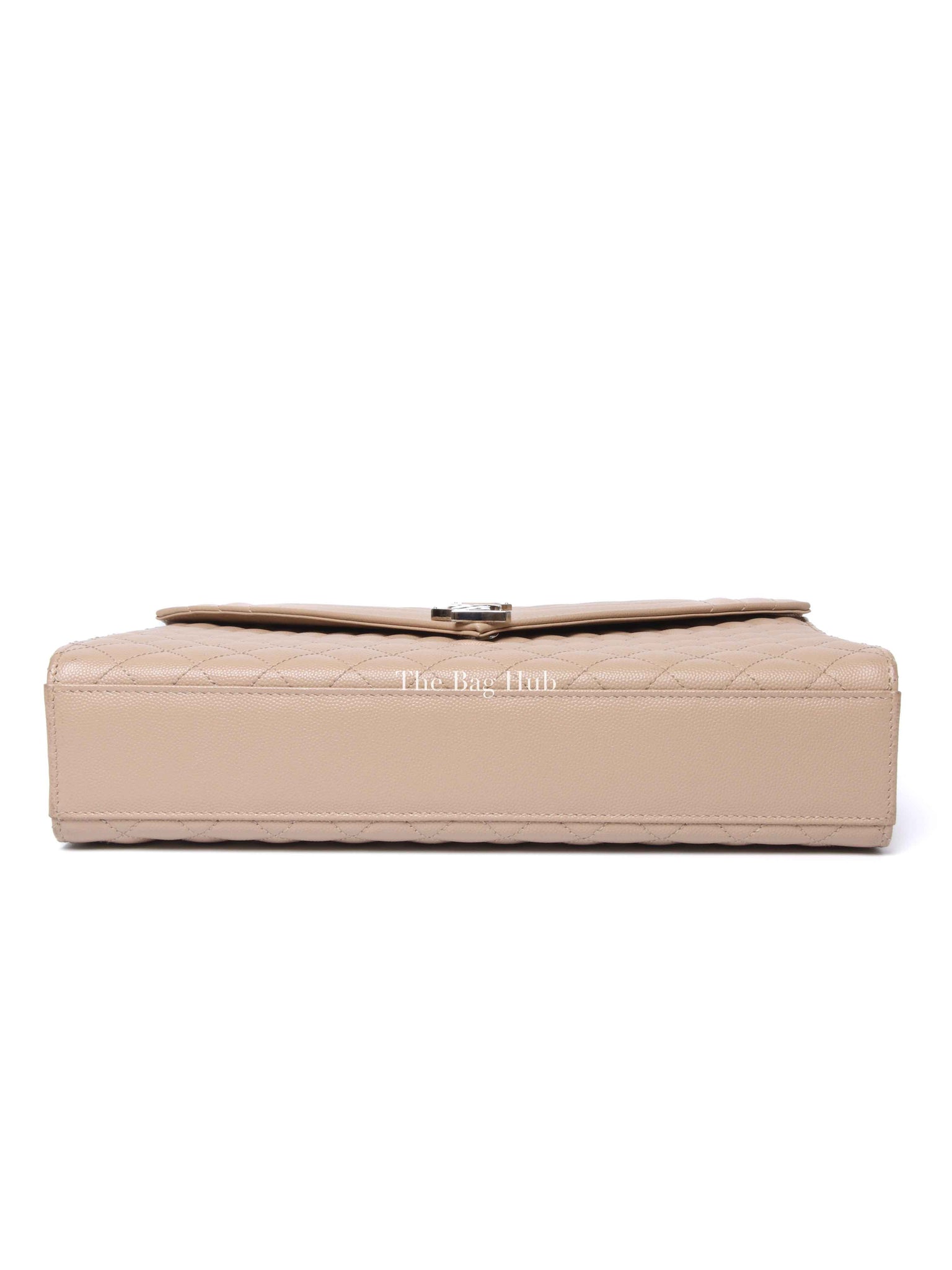 Saint Laurent Beige Grained Leather Quilted Chevron Large Envelope Flap Bag SHW