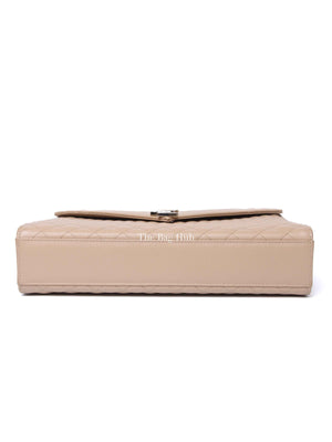 Saint Laurent Beige Grained Leather Quilted Chevron Large Envelope Flap Bag SHW