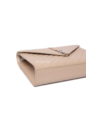 Saint Laurent Beige Grained Leather Quilted Chevron Large Envelope Flap Bag SHW