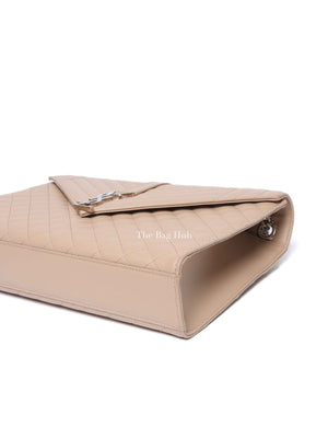 Saint Laurent Beige Grained Leather Quilted Chevron Large Envelope Flap Bag SHW
