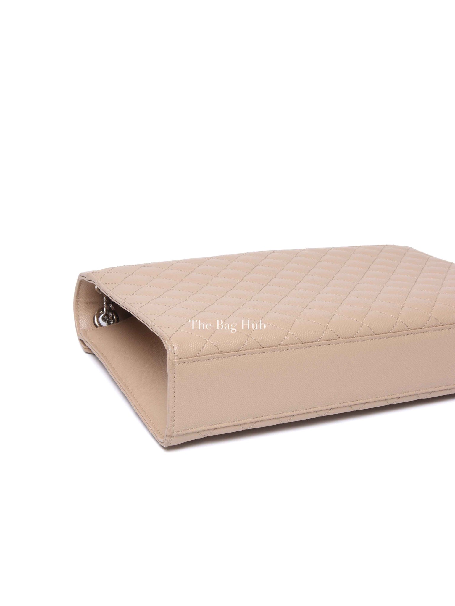 Saint Laurent Beige Grained Leather Quilted Chevron Large Envelope Flap Bag SHW