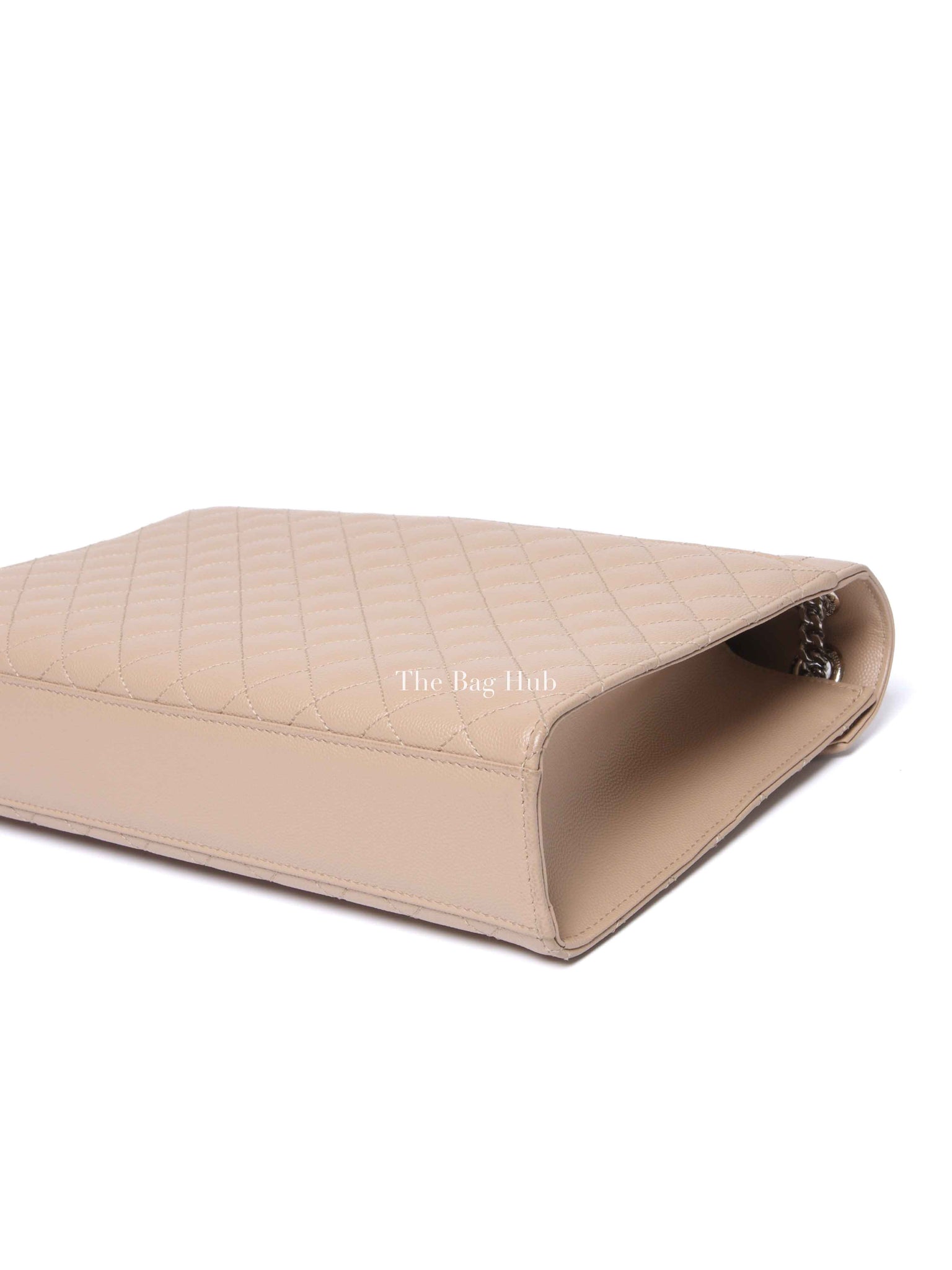 Saint Laurent Beige Grained Leather Quilted Chevron Large Envelope Flap Bag SHW