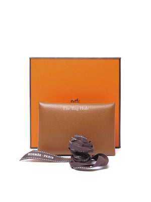 Hermes Gold Epsom Leather Calvi Card Holder