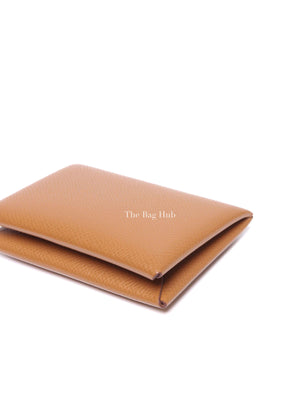Hermes Gold Epsom Leather Calvi Card Holder