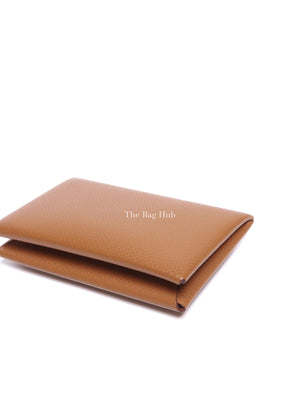 Hermes Gold Epsom Leather Calvi Card Holder