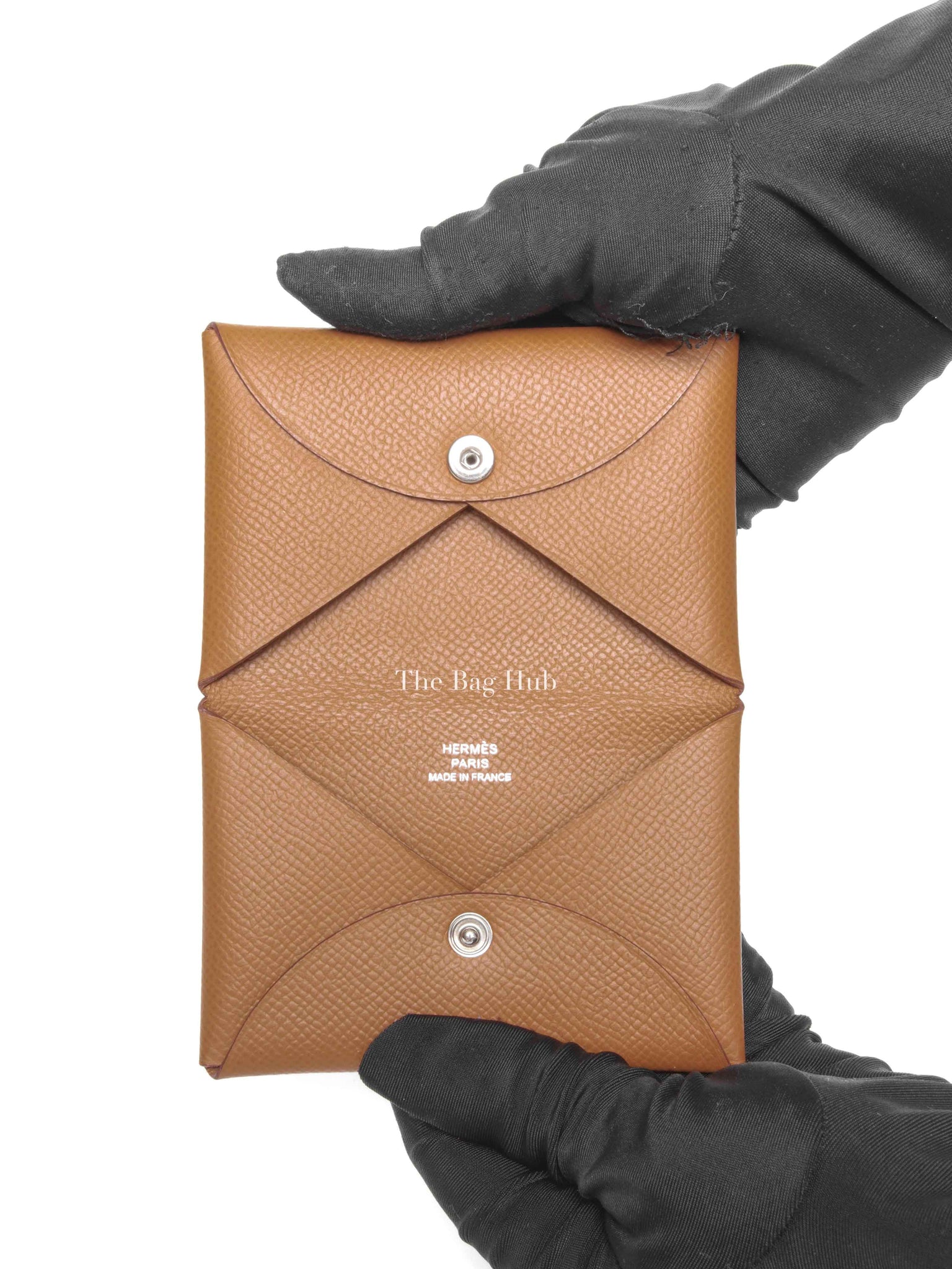 Hermes Gold Epsom Leather Calvi Card Holder