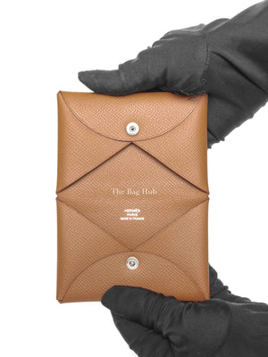 Hermes Gold Epsom Leather Calvi Card Holder