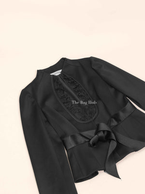 Valentino Black Wool Ruffle Front Detail Stand Collar Jacket Size 4