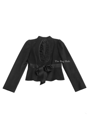 Valentino Black Wool Ruffle Front Detail Stand Collar Jacket Size 4