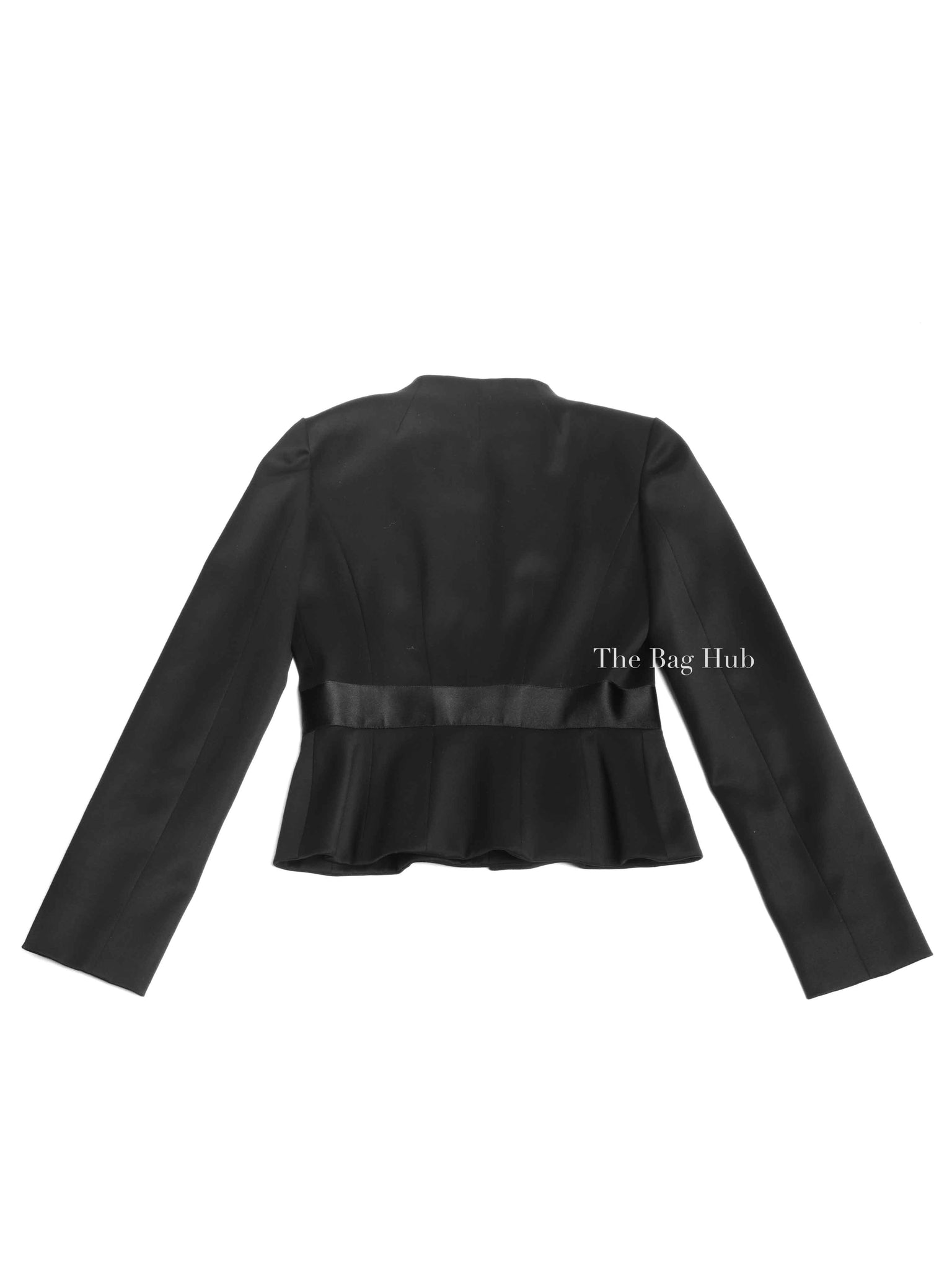 Valentino Black Wool Ruffle Front Detail Stand Collar Jacket Size 4