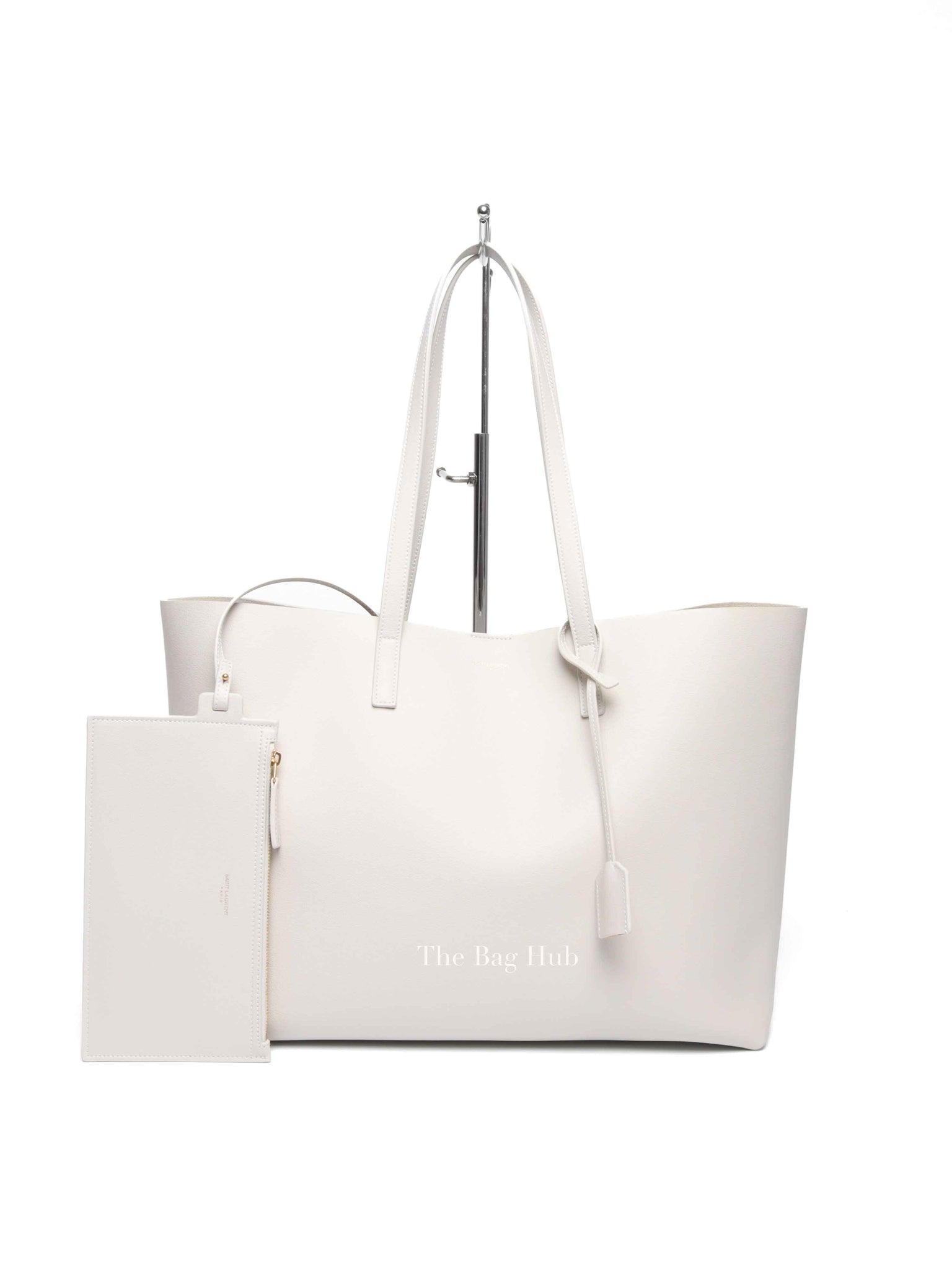 Saint Laurent Pearl White Leather Bold East/West Shopping Tote Bag