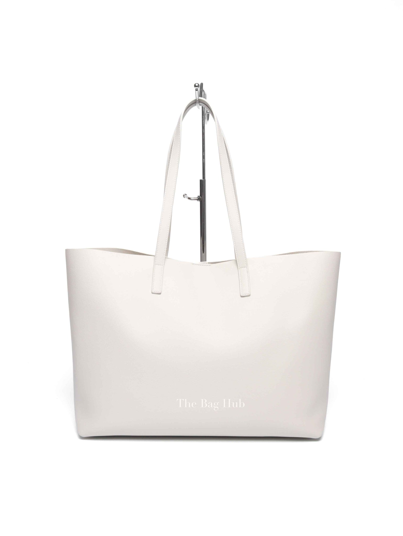Saint Laurent Pearl White Leather Bold East/West Shopping Tote Bag