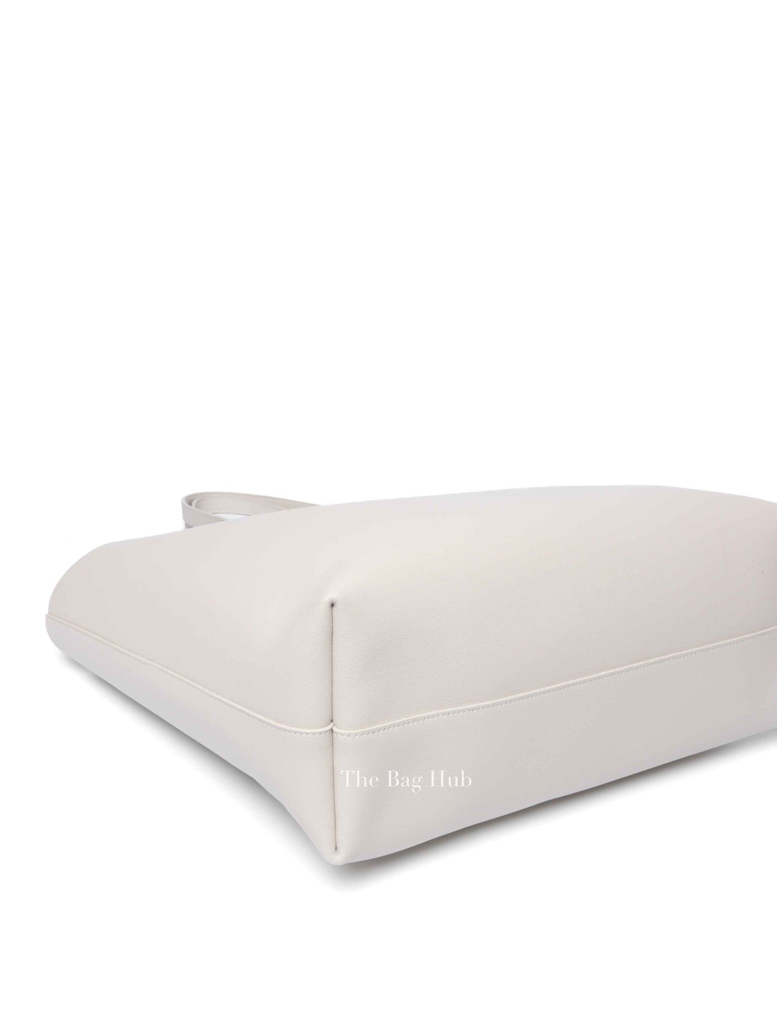 Saint Laurent Pearl White Leather Bold East/West Shopping Tote Bag