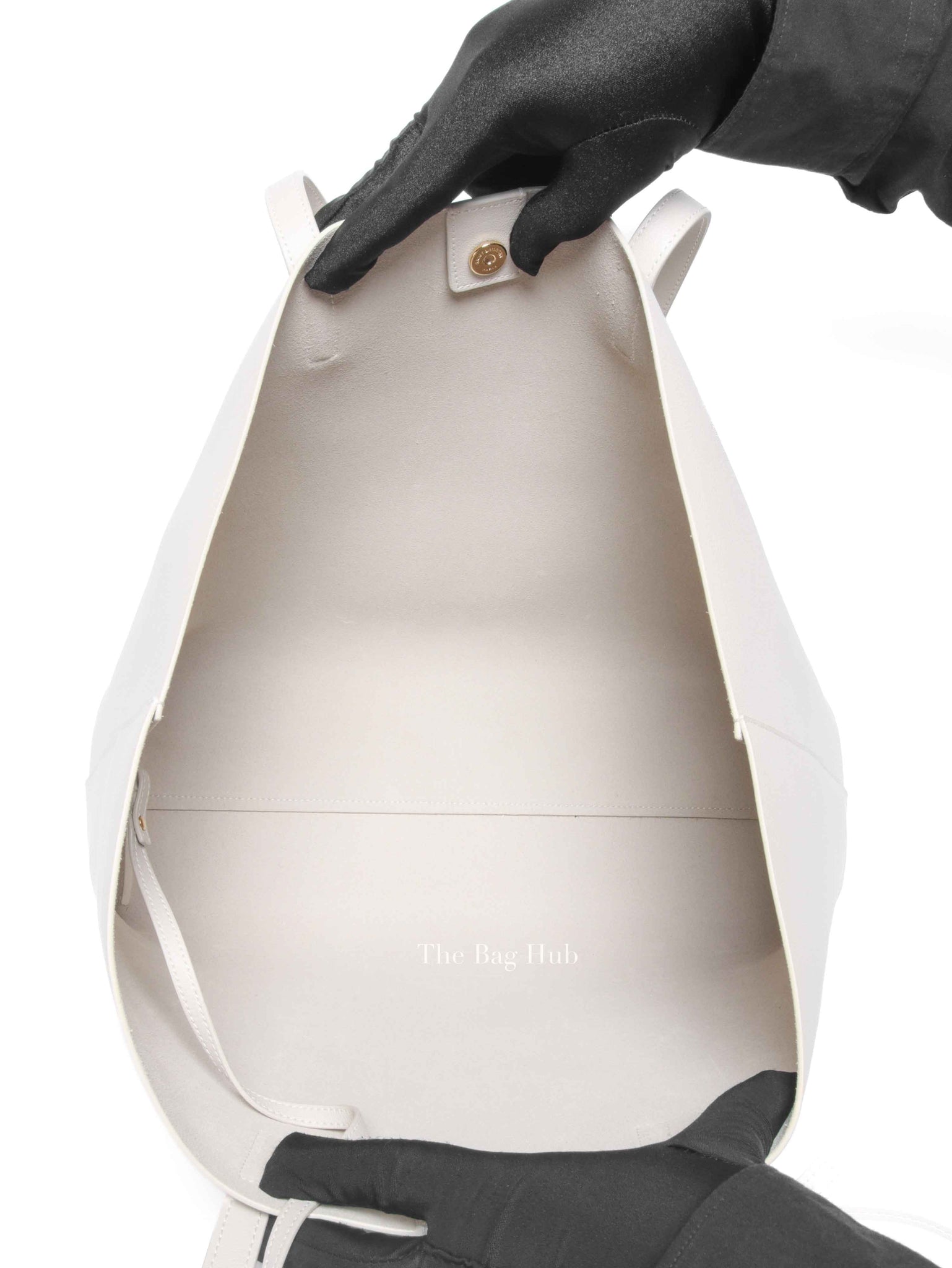 Saint Laurent Pearl White Leather Bold East/West Shopping Tote Bag