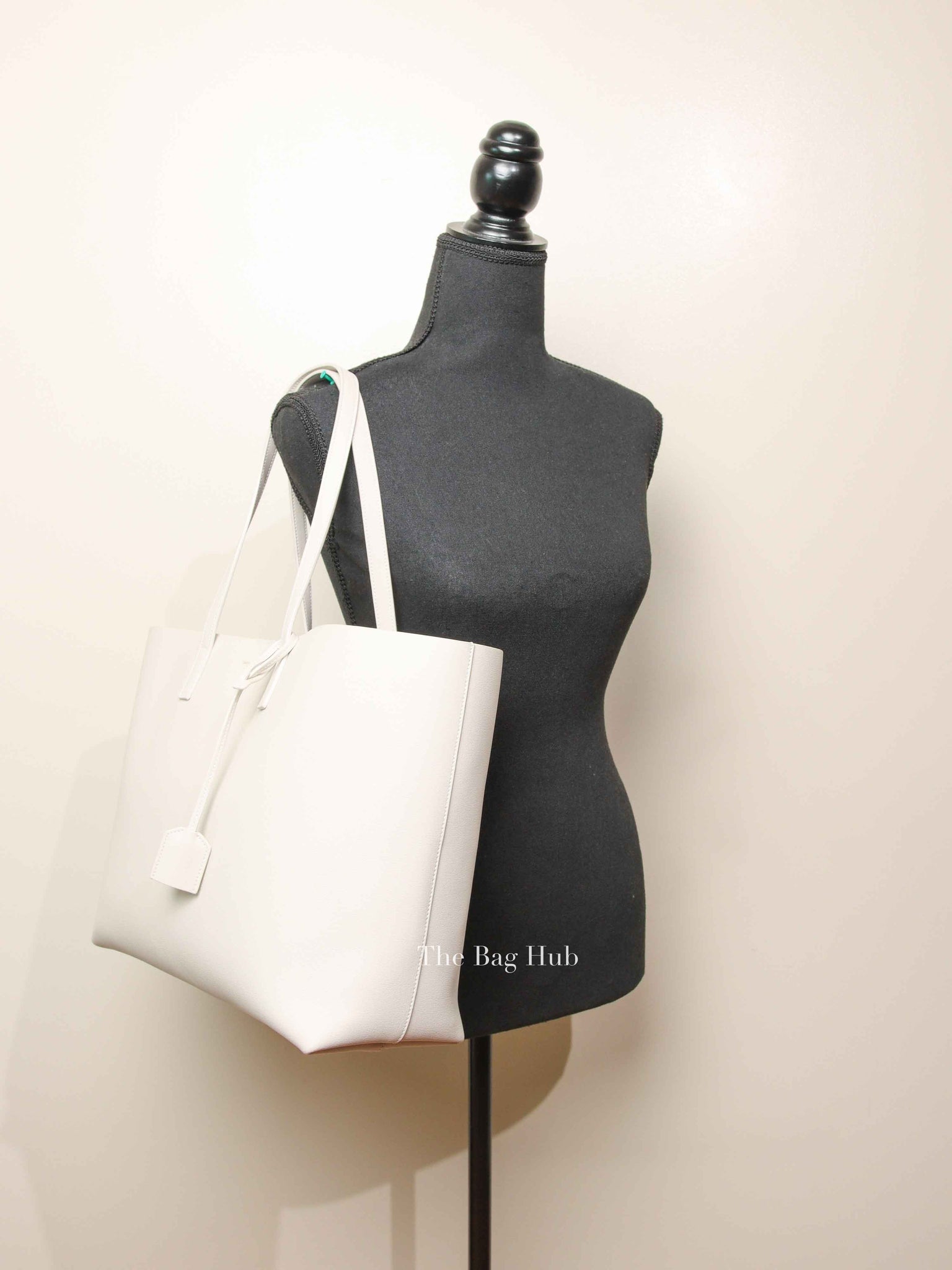 Saint Laurent Pearl White Leather Bold East/West Shopping Tote Bag