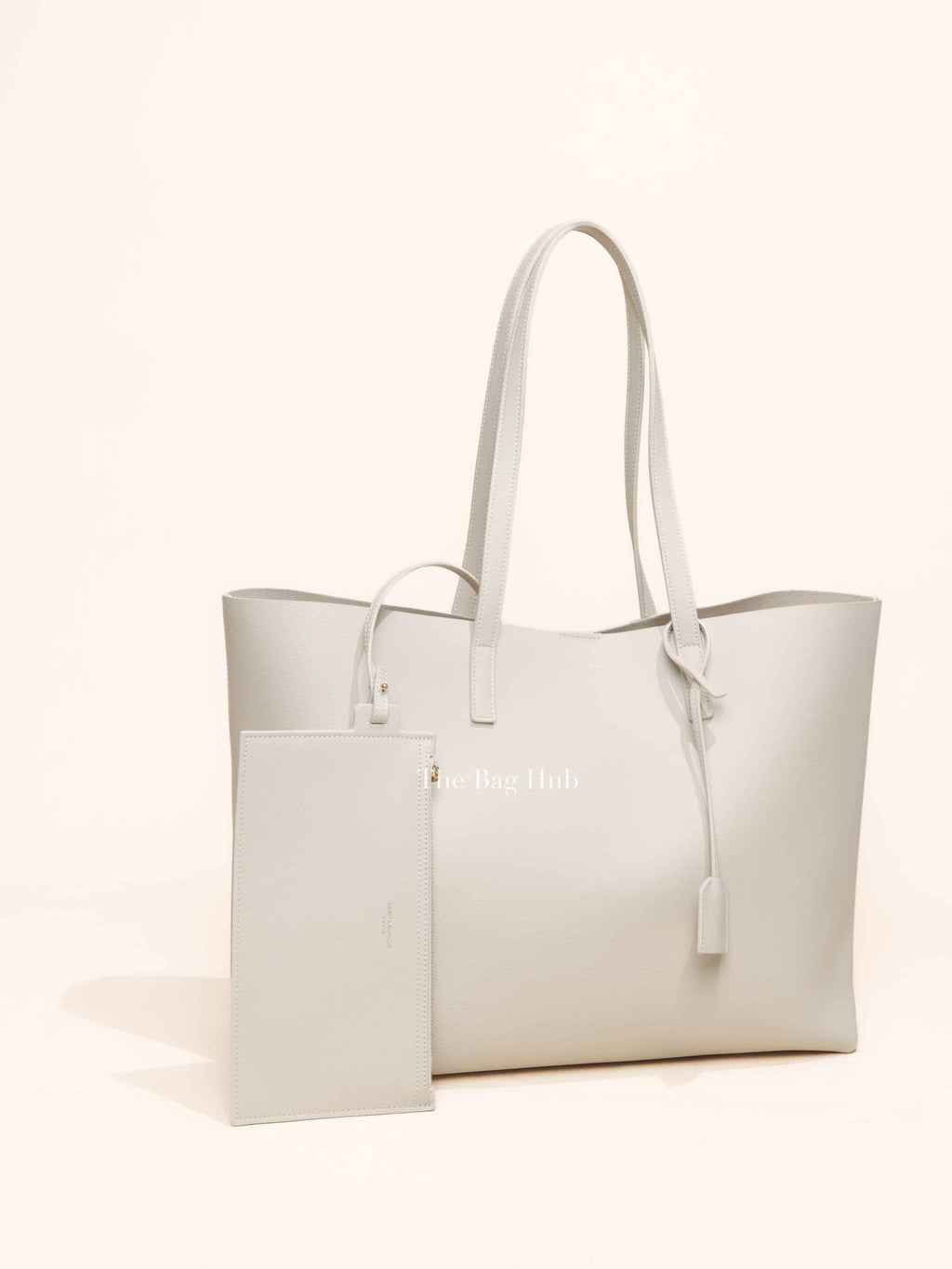 Saint Laurent Pearl White Leather Bold East/West Shopping Tote Bag