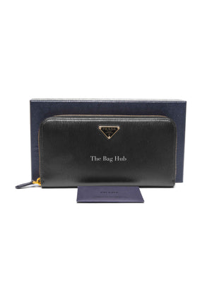 Prada Black Leather Vitello Move Zip Around Long Wallet 1ML506