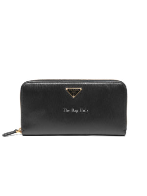 Prada Black Leather Vitello Move Zip Around Long Wallet 1ML506