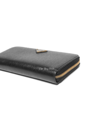 Prada Black Leather Vitello Move Zip Around Long Wallet 1ML506