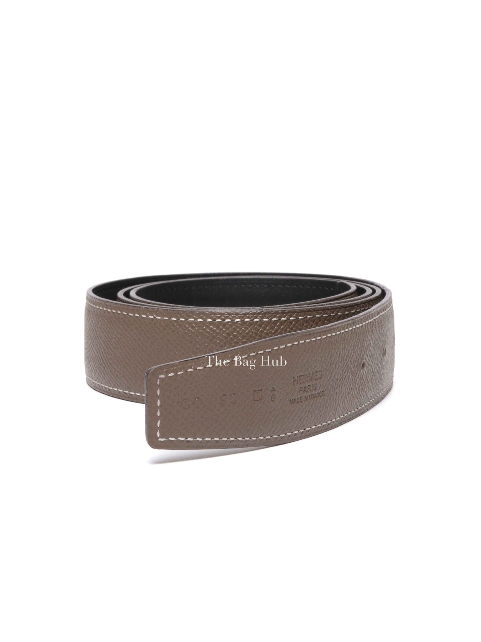 Hermes Noir/Etoupe Togo/Calfskin Reversible Belt Strap Size 90