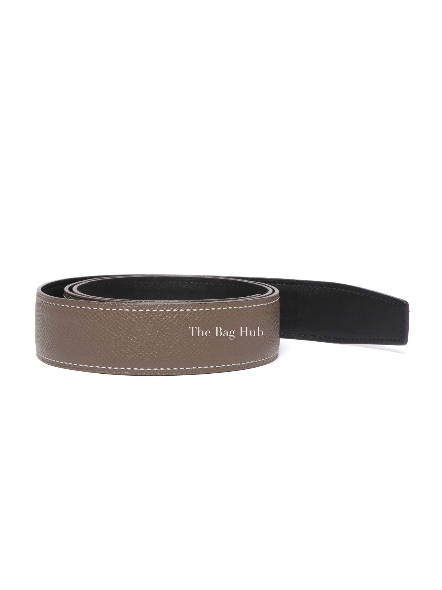 Hermes Noir/Etoupe Togo/Calfskin Reversible Belt Strap Size 90