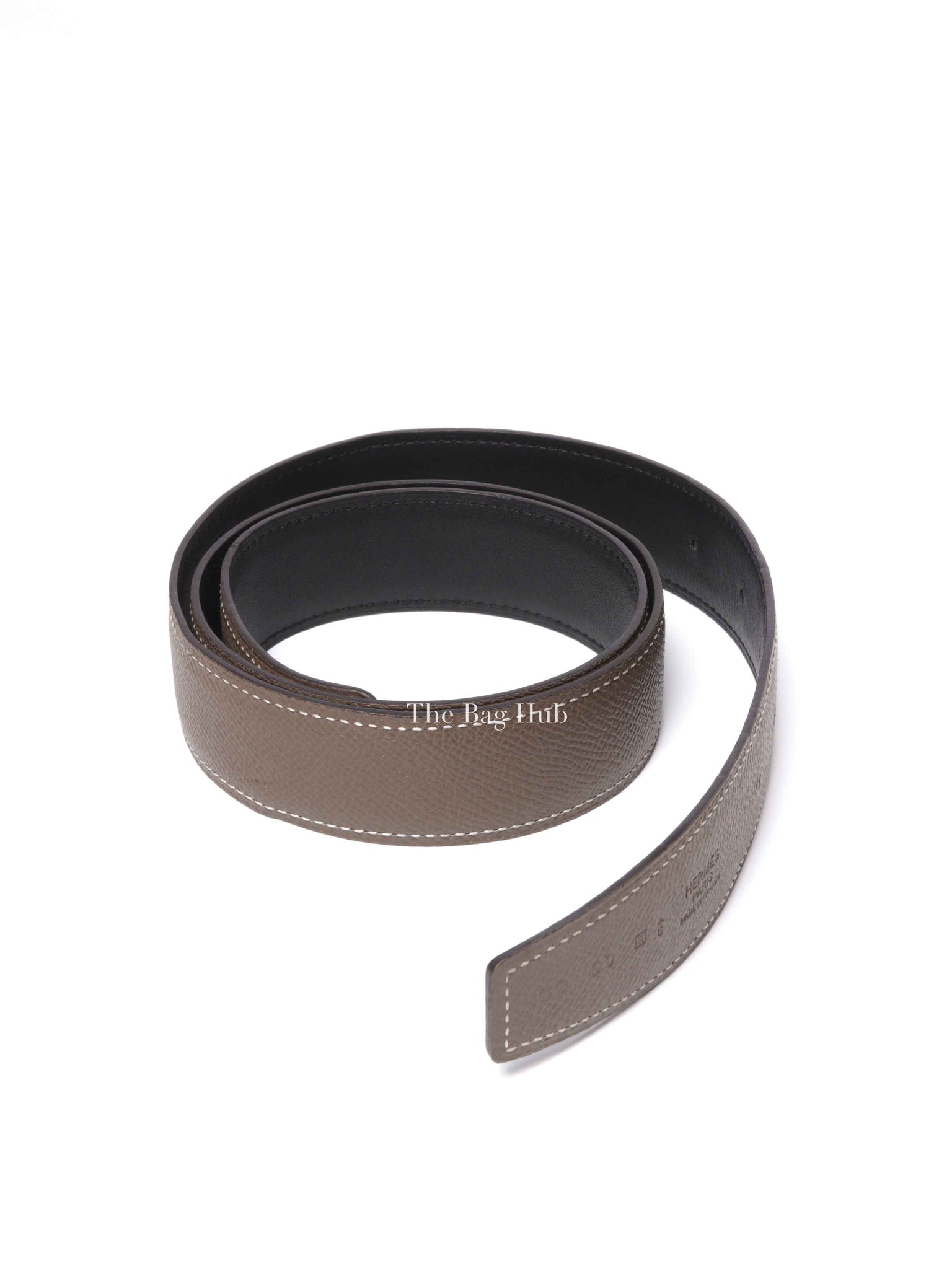 Hermes Noir/Etoupe Togo/Calfskin Reversible Belt Strap Size 90