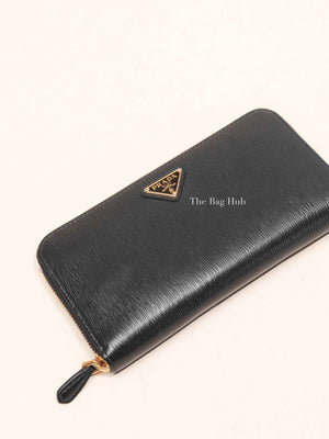 Prada Black Leather Vitello Move Zip Around Long Wallet 1ML506