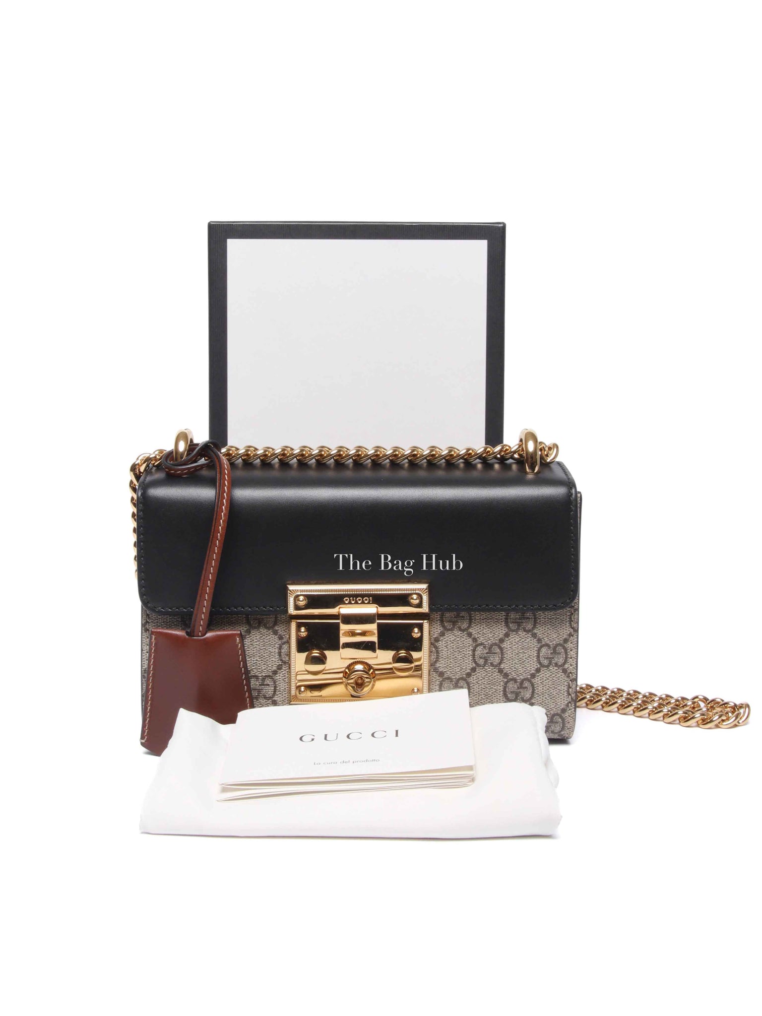 Gucci Black/Beige GG Supreme Monogram Calfskin Small Padlock Shoulder Bag