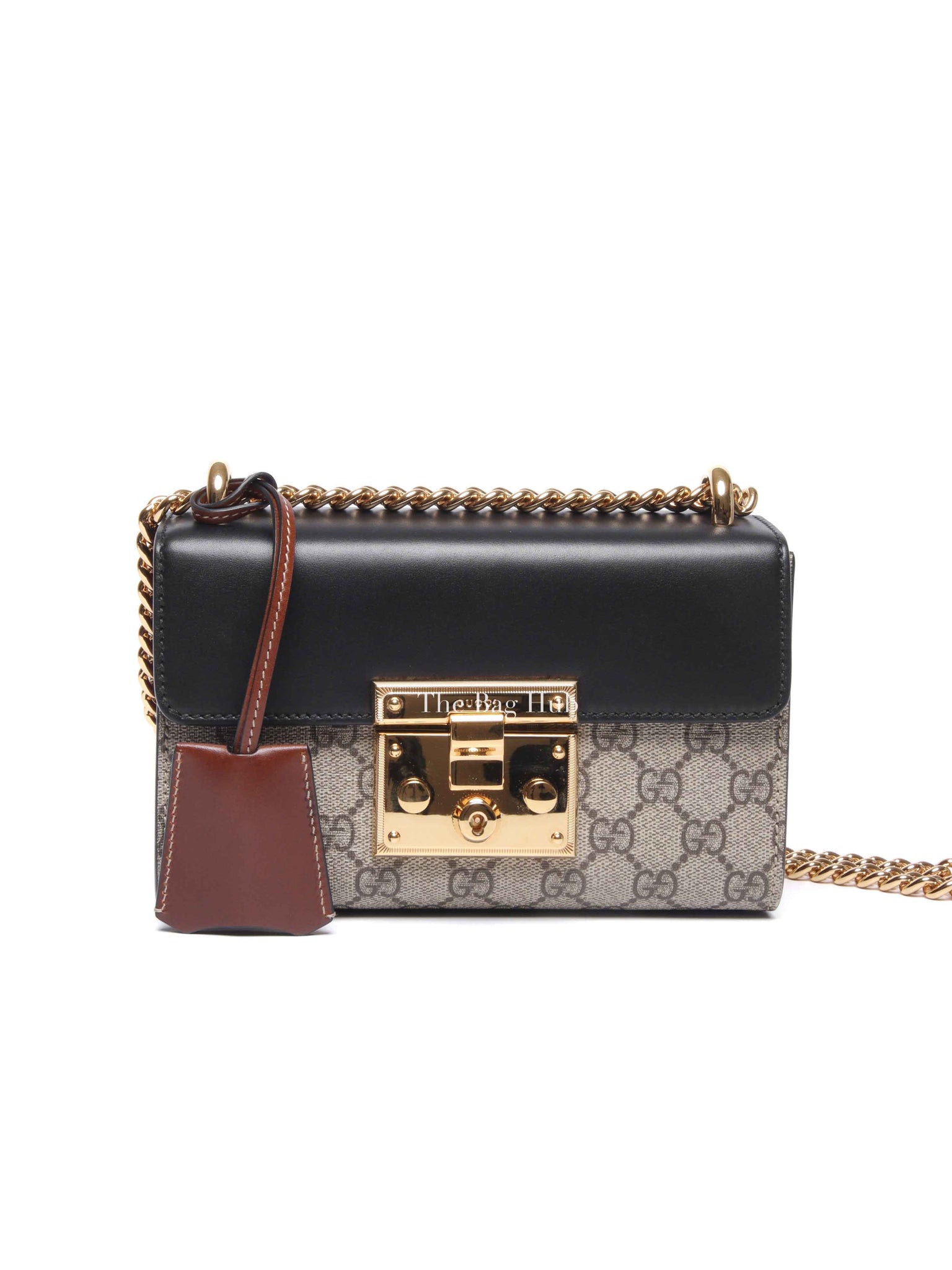 Gucci Black/Beige GG Supreme Monogram Calfskin Small Padlock Shoulder Bag