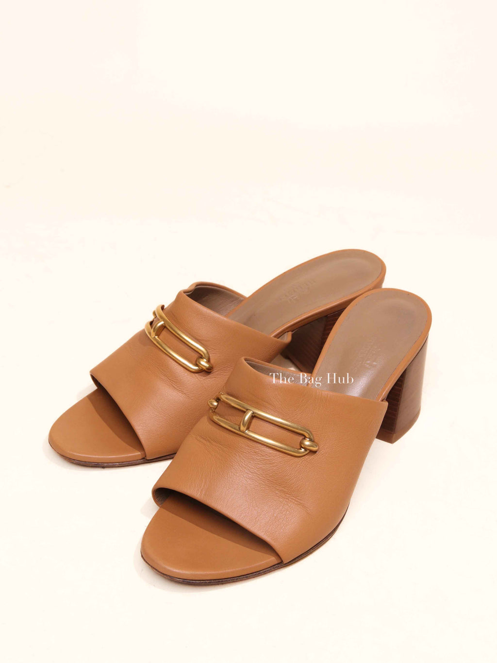 Hermes Beige Dore Leather Camilla Mules Size 39.5