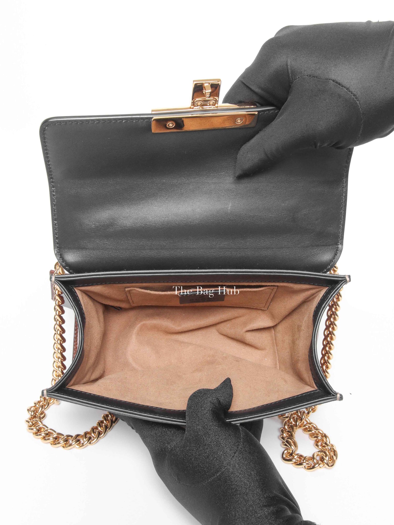 Gucci Black/Beige GG Supreme Monogram Calfskin Small Padlock Shoulder Bag