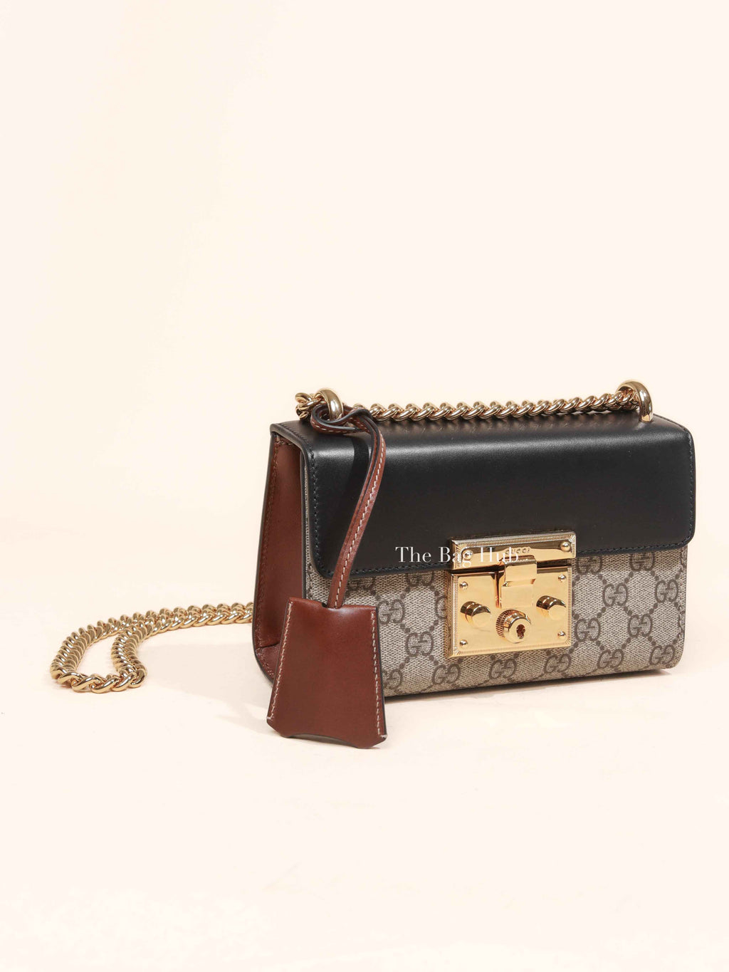 Gucci Black/Beige GG Supreme Monogram Calfskin Small Padlock Shoulder Bag