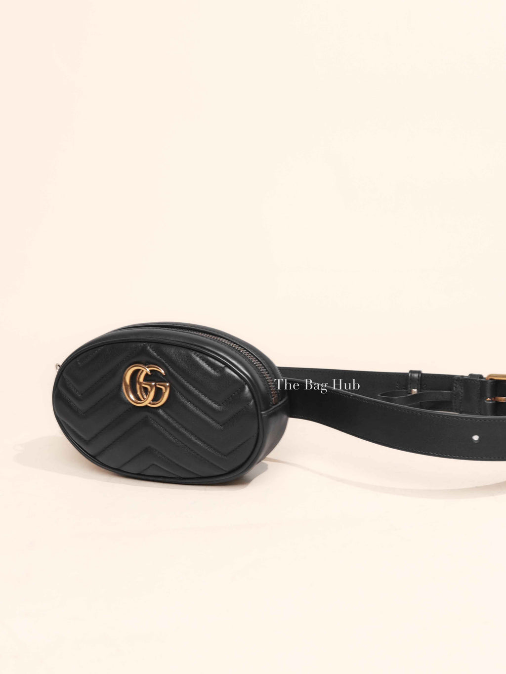 Gucci Black Leather GG Marmont Waist Belt Bag