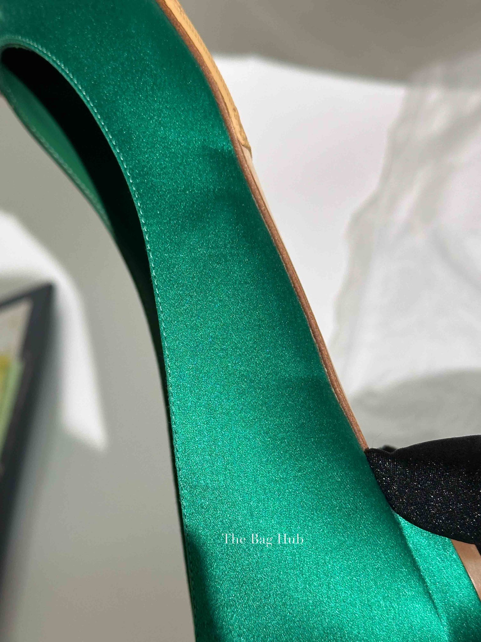 Manolo Blahnik Green Satin Jewel Buckle Flat Pumps Size 37.5