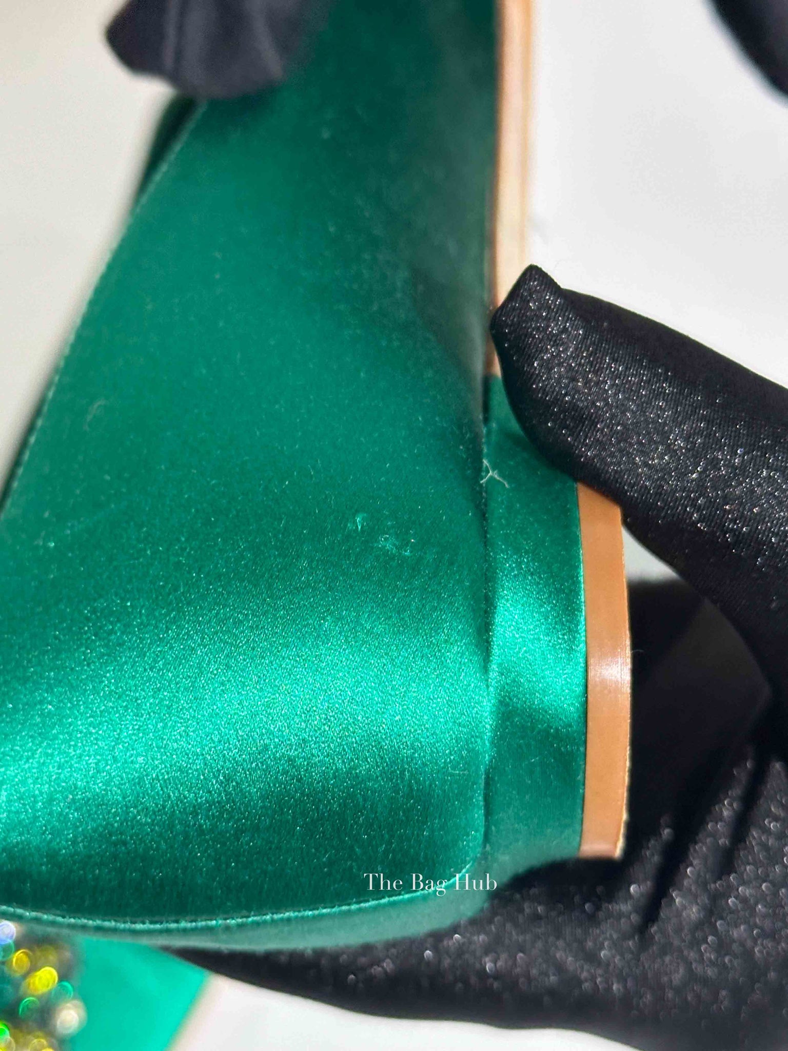 Manolo Blahnik Green Satin Jewel Buckle Flat Pumps Size 37.5